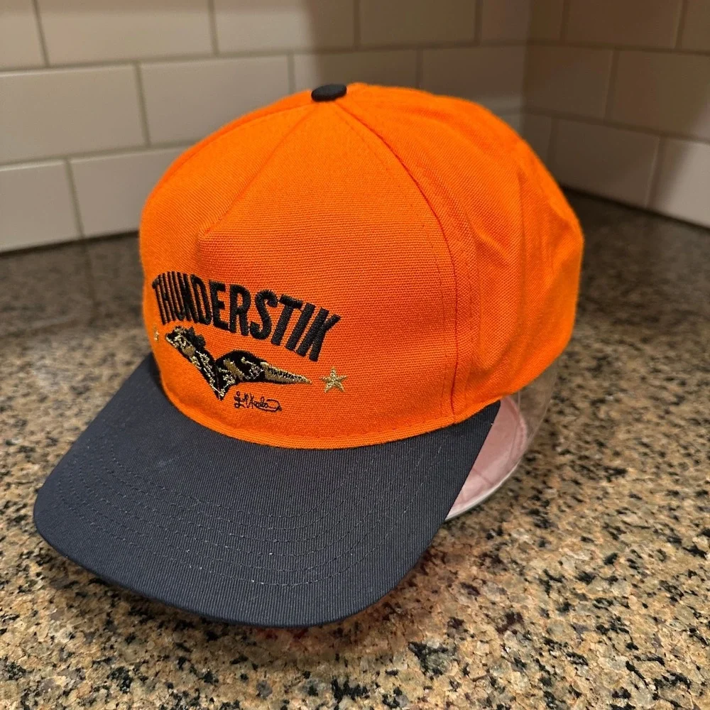 Vintage Thunderstix Hunting Hat Orange Black Snapback Cap Made in USA